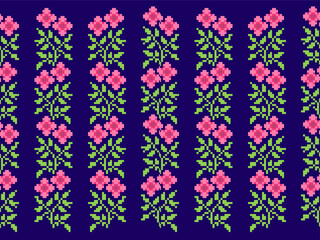 Pixel pattern. Cross Stitch. Geometric ethnic oriental pattern traditional Design for clothing, fabric, background, wallpaper, wrapping, batik. Knitwear,  Embroidery style. Vector illustration.