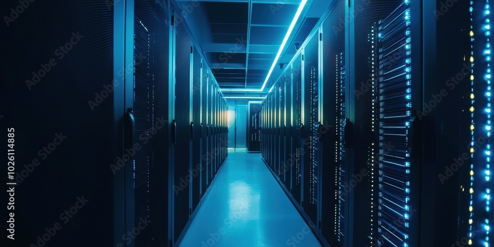 Aufkleber modern data center with rows of servers