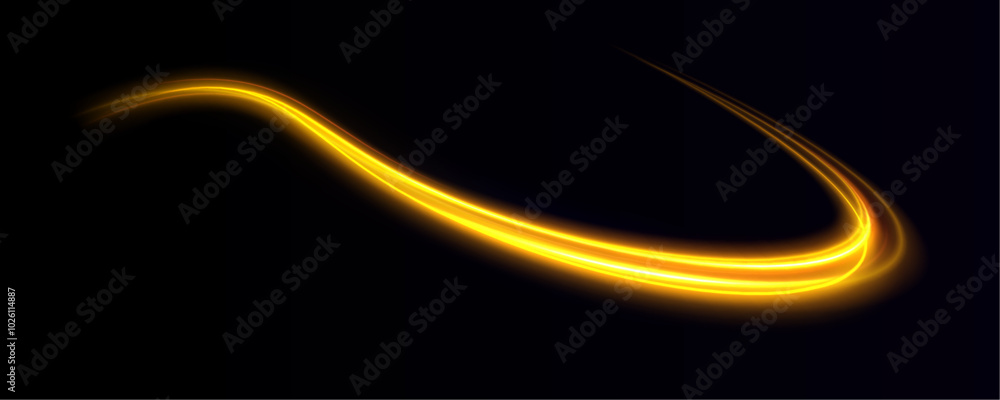 Aufkleber shine magic gold swirl with flare sparkles. curved yellow line light. vector transparent sunlight sp