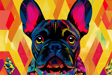 French bulldog head in geometric pattern, illustration