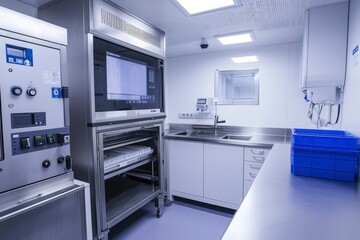 Stainless Steel Laboratory Equipment and Workbench in a Sterile Room