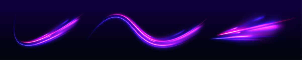 Long exposure of motorways as speed. Neon spiral lines in yellow blue and purple colors. Image of speed motion on the road.