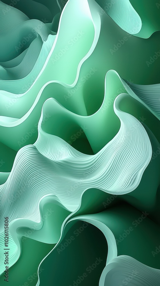 Poster abstract green wave patterns in soft curves