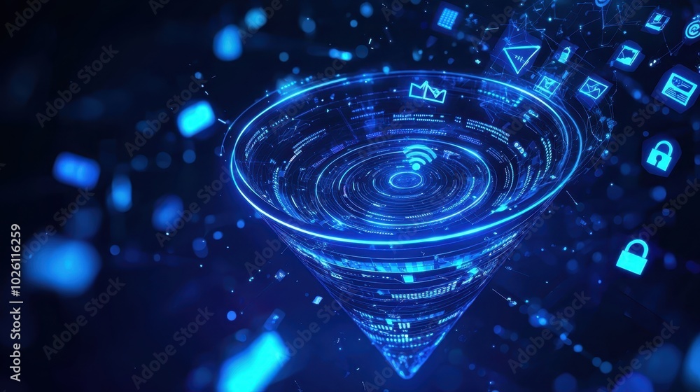 Poster abstract futuristic digital data flow spiral. concept of technology, big data, and internet connecti