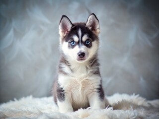 Obraz premium Minimalist Black Husky Puppy in Tranquil Setting for Stunning Visual Appeal