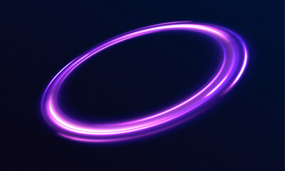 Curve blue line light effect. Brilliant galaxy light blue ellipse glowing podium. Neon ellipse in the form of speed. Glowing spiral. 