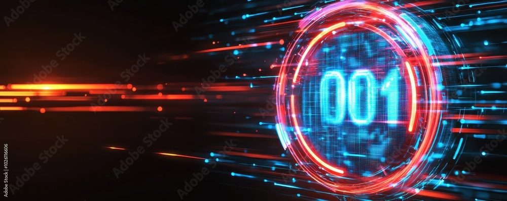 Poster futuristic digital countdown timer with glowing neon lights and technological background, perfect fo