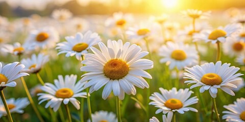 Fototapeta premium Minimalist Daisy Flower Field in Daylight - Serenity and Nature's Beauty