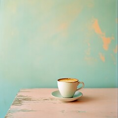 Obraz premium Rustic Coffee Cup on Pastel Background