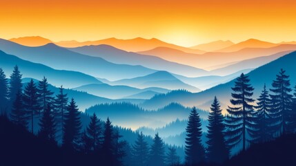 Abstract art with mountain and sun