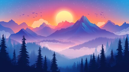 Obraz premium Abstract art with mountain and sun