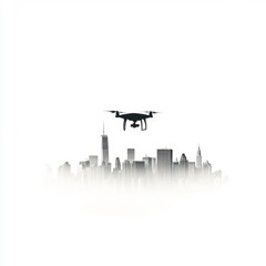 Obraz premium Drone Flying Over Cityscape Isolated on White Background