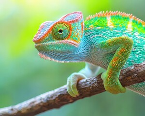 Colorful Chameleon Displaying Vibrant Change on Branch