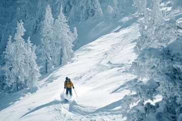 Skiing Through Snowy Forest Landscape