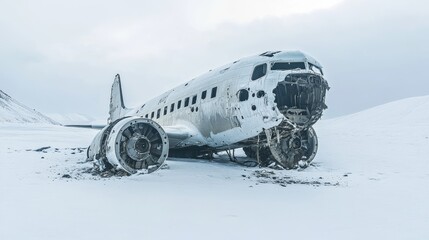 Decaying Plane Wreck in Snowy Landscape Captured on Camera