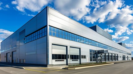 Fototapeta premium loading doors and a blue sky at a contemporary industrial facility, Generative AI.