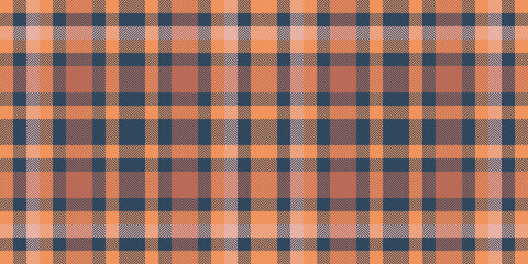 Real fabric textile vector, sensual plaid background check. Cloth seamless texture tartan pattern in cyan and orange colors.