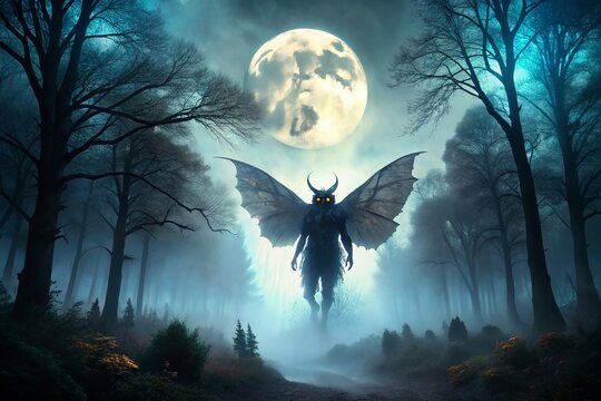 Mothman Sightings: Panoramic Views of the Mysterious Creature in Foggy Landscapes