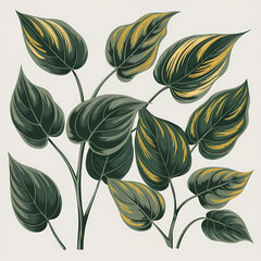 Fototapeta premium illustration of pothos stem with leaves, isolated on white background 