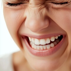 Obraz premium Joyful Tears Happy Person Crying on White Background