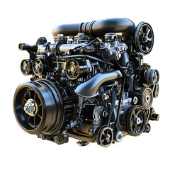 Fototapeta premium Detailed view of a car engine, showcasing intricate mechanical components.