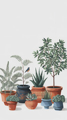 Fototapeta premium array of potted indoor plants, isolated on white background