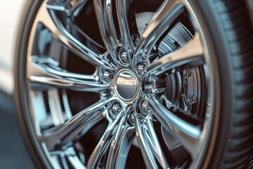 Shiny Car Wheel Close-Up with Silver Finish