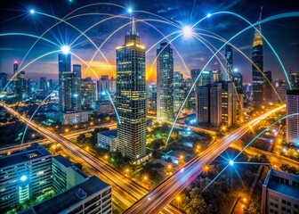 Obraz premium Night Photography of Internet Networks and Connectivity in Urban Settings