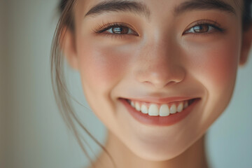 Close-Up of a Smiling Woman's Face Illuminated by Soft Natural Light