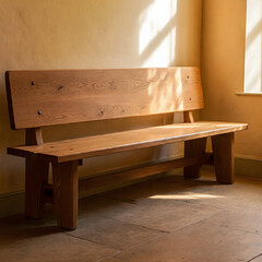 A relaxing corner with soft sunlight and a bench by the window.
