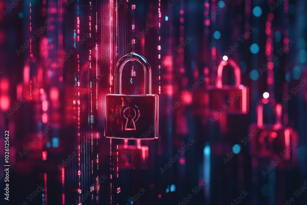 Wall mural digital security locks in futuristic data environment