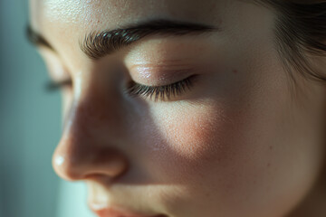 Close-Up of a Woman's Face with Minimal Makeup Highlighting Natural Beauty