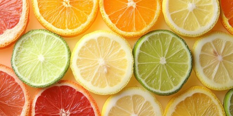 Fototapeta premium Sliced Citrus Fruits Including Lime, Lemon, and Orange for Healthy Eating