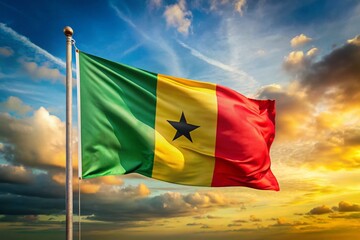 Panoramic View of the Flag of Guinea Bissau with Vibrant Colors and Symbolism for Cultural Representation