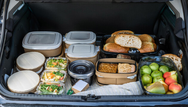 Food Packed in a Car for a Road Trip - Powered by Adobe