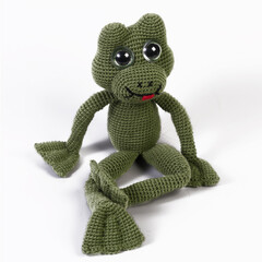 background white isolated frog amigurumi doll sitting