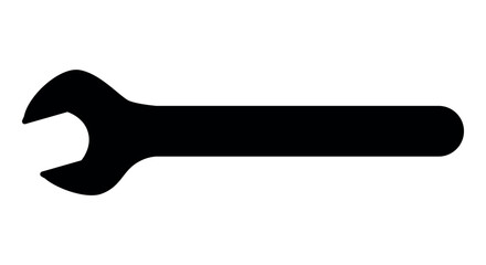 wrench silhouette shape, black and white vector illustration of hand tool spanner