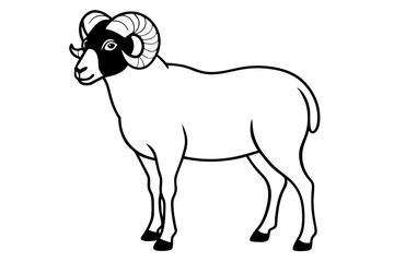 Black silhouette of a standing  ram with curled horns illustration