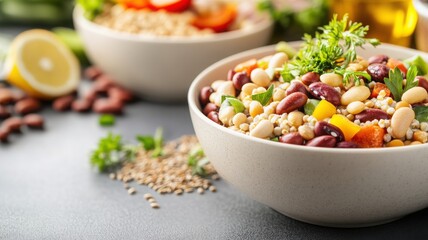 Fresh, colorful bowl of mixed beans and vegetables, perfect for healthy meals and nutrition-focused content.