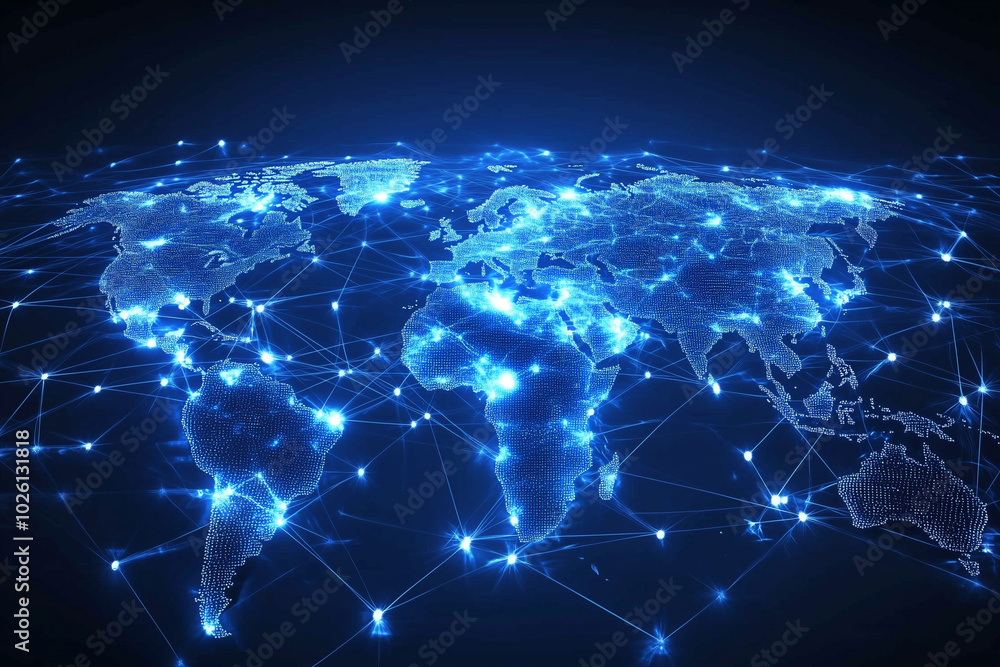 Aufkleber blue globe with a network of lines connecting it. the globe is lit up with a blue and yellow glow