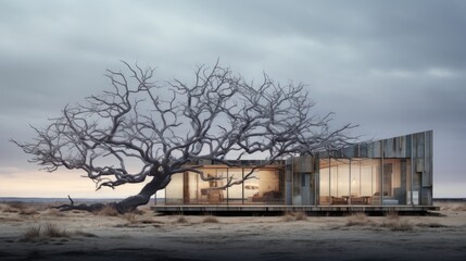 Fototapeta premium Modern House in Desolate Landscape