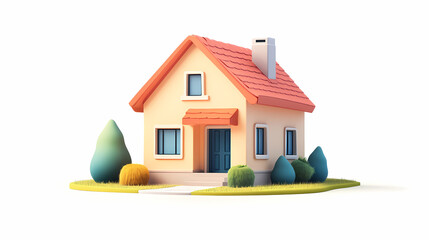  A minimalistic 3D vector for applications and web pages.Plastic render of house on isolated white background. 3d cartoon illustration symbol of security and protection.