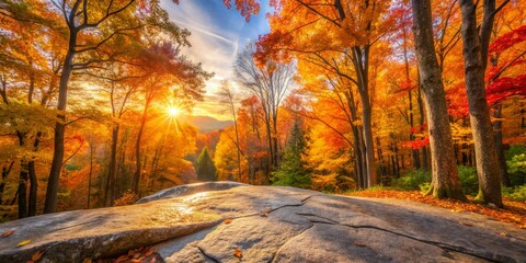 Rustic Autumn Forest with Empty Marble Stone Background for Portrait Photography
