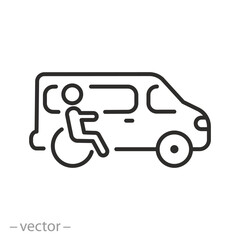 transportation of disabled persons icon, special transport for man in wheelchair, van for disability, thin line vector illustration © Yurii