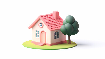  A minimalistic 3D vector for applications and web pages.Plastic render of house on isolated white background. 3d cartoon illustration symbol of security and protection.