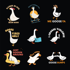 9 sets of silly goose designs for tshirt design printing vector illustration with fonts 