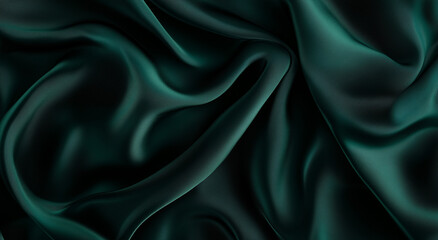 Fototapeta premium Dark green wave silk background, flatly 