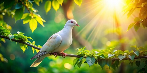 Obraz premium Serene Dove on a Branch in Nature's Embrace - High Depth of Field Photography