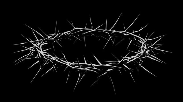recommend clip art: A white outline of a crown of thorns on a black background.