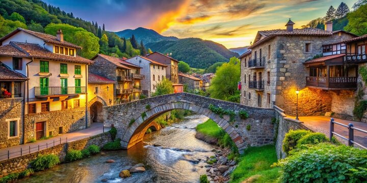 Stunning Architectural Photography of Molinaseca's Historic Bridges and Stone Houses in Scenic Landscapes